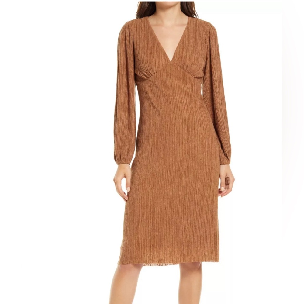 All in Favor Plissè Empire Waist Midi Dress
